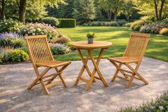 Cafesett teak med to stoler og rundt bord - Sommerbutikken.no