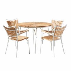 Ellen spisegruppe Ø150 - Teak/hvit - Cinas - Sommerbutikken.no