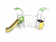 Sommerbutikken AS - Lekeplassapparat i rustfritt stål med rutsjebane og klatretårn