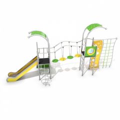 Sommerbutikken AS - Lekeplassapparat i rustfritt stål med rutsjebane og klatretårn