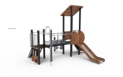 Lekeapparat Fredrik med sklie og klatrevegger - Imitert treverk