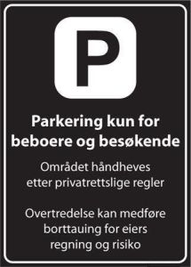 Sommerbutikken AS - Privatrettslig skilt - Parkering Kun For Beboere