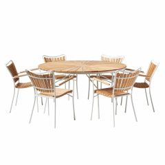Spisegruppe Ellen Ø150 - Teak/hvit | Cinas | Sommerbutikken.no