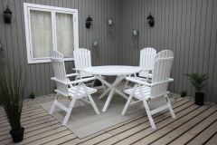 Sommerbutikken AS - Hagemøbelsett hvitmalt med 4 hagestoler og rundt hagebord