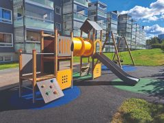 Sommerbutikken AS - Lekeapparat Lindesnes med tunnel, klatrevegg og rutsjebane