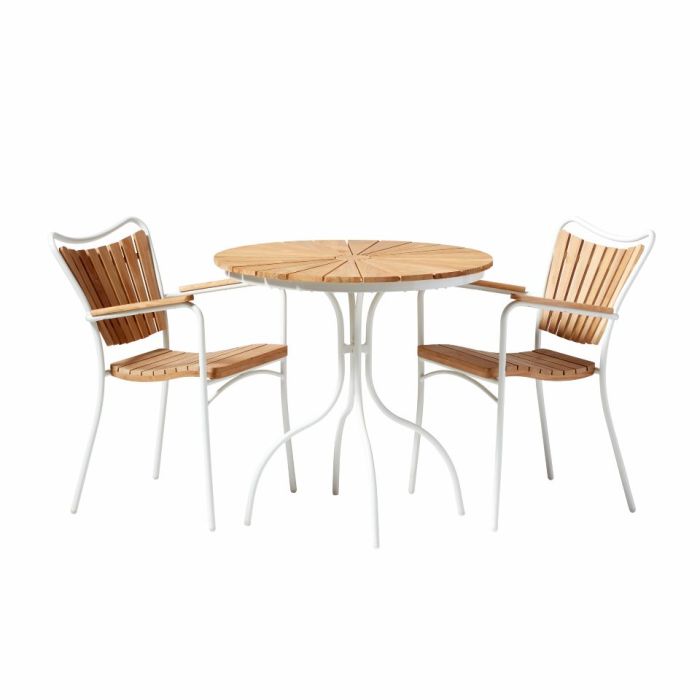 Cafésett Ellen Teak/hvit - Cinas - Sommerbutikken.no