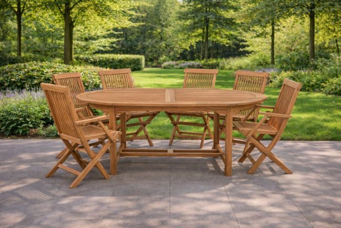 Hagemøbelsett Teak Tofte med bord og seks stoler - Sommerbutikken.no