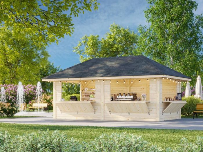 Kiosk Bianca 16,6kvm med fire salgsluker - Sommerbutikken.no