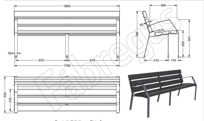Sommerbutikken AS - Tegning Resirkulert Parkbenk Elegance Sort 