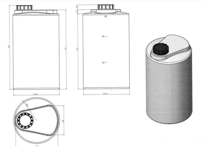 Sommerbutikken AS - Vanntank 60 liter Skisse