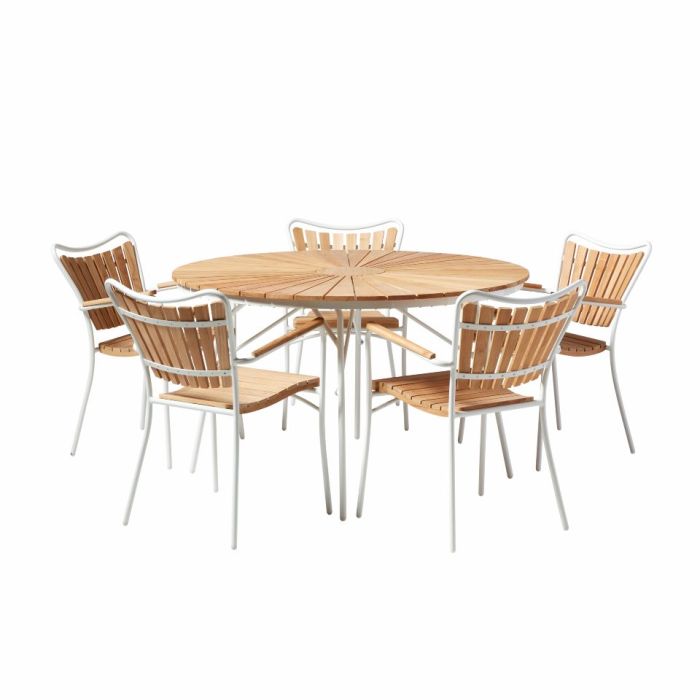 Spisegruppe Ellen Ø130 - Teak/hvit - Cinas - Sommerbutikken.no