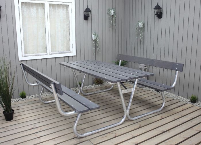 Sommerbutikken AS - Benkesett Picnic Stabil Med Rygg Askegrå