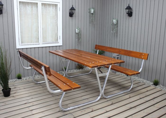 Sommerbutikken AS - Benkesett Picnic Stabil med Rygg Cappucino