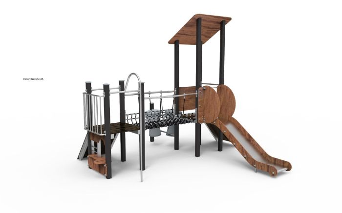 Lekeapparat Fredrik med sklie og klatrevegger - Imitert treverk